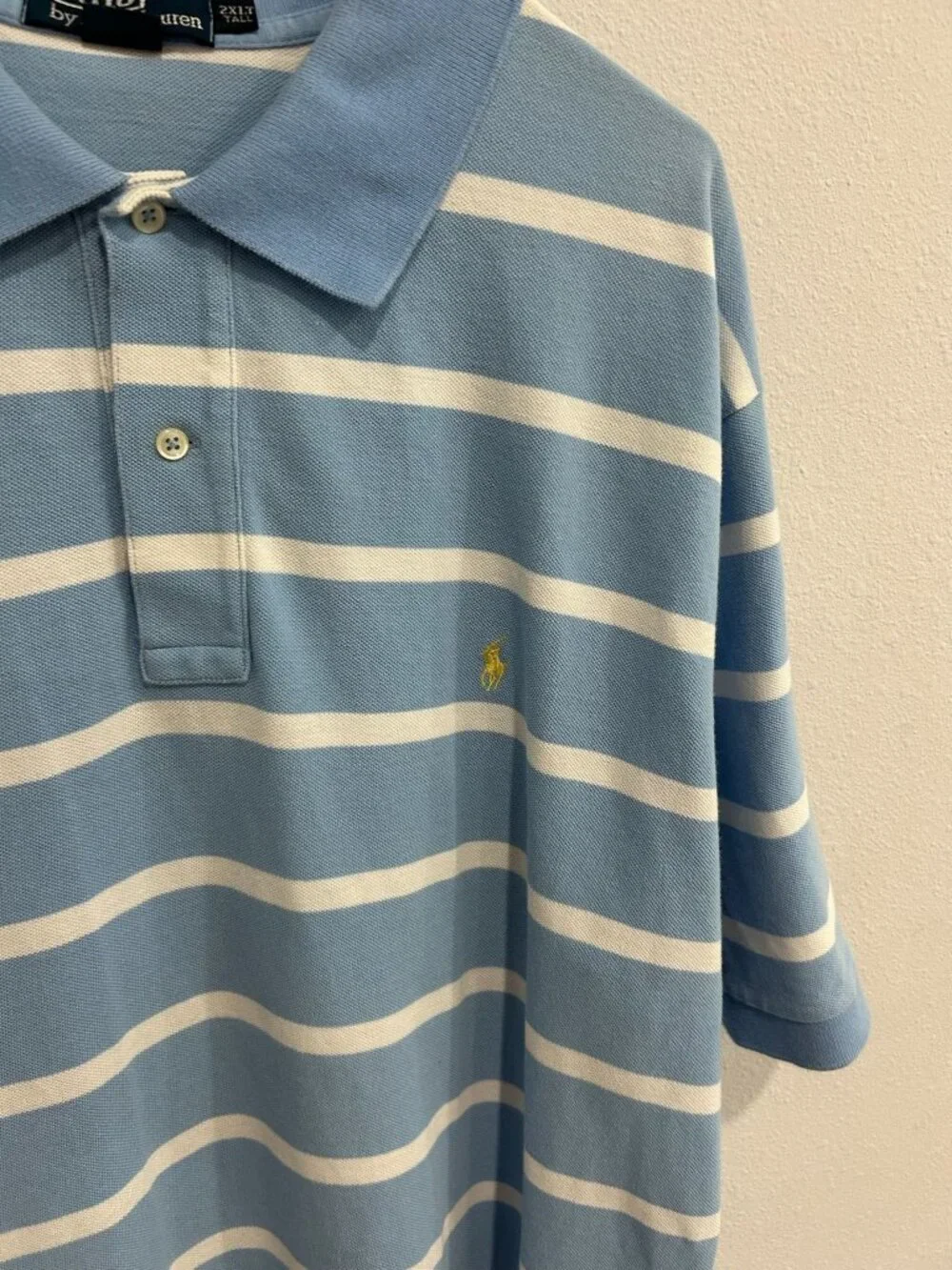 Polo Ralph Lauren 2XL Tall Mens Blue White Striped Short Sleeve Polo Shirt Retro